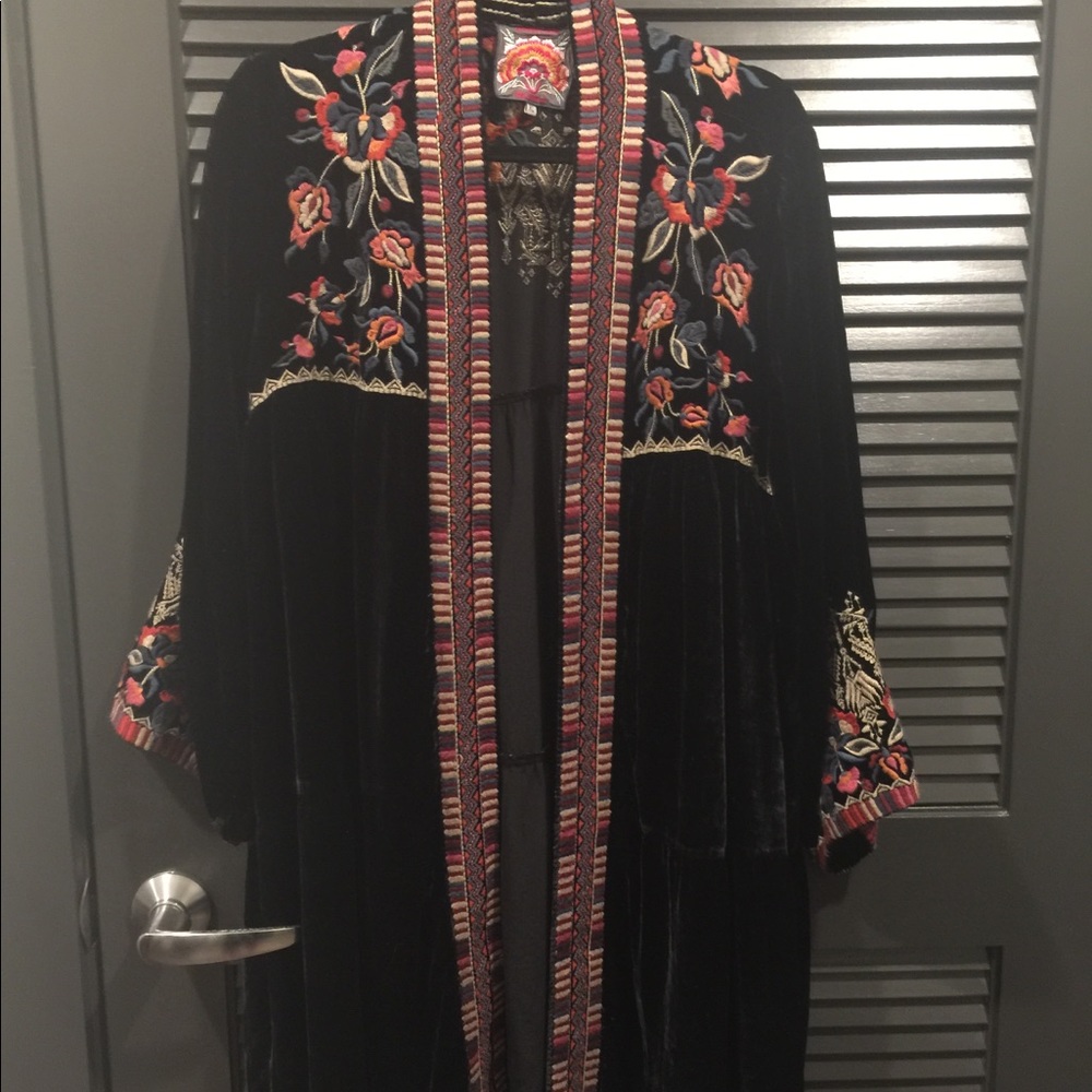 Johnny Was Black Velvet Floral Embroidered Coat